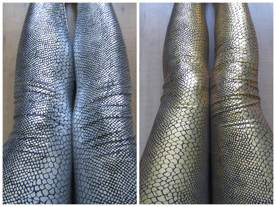 Ship From Ny - Silver / Gold Metallic Shimmery Snake Skin Leggings/halloween Costume