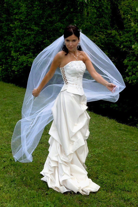 Ship From Ny - 1 Tier Or 2 Tier White / Off White Cathedral Wedding Veil With Pearl Accented Comb
